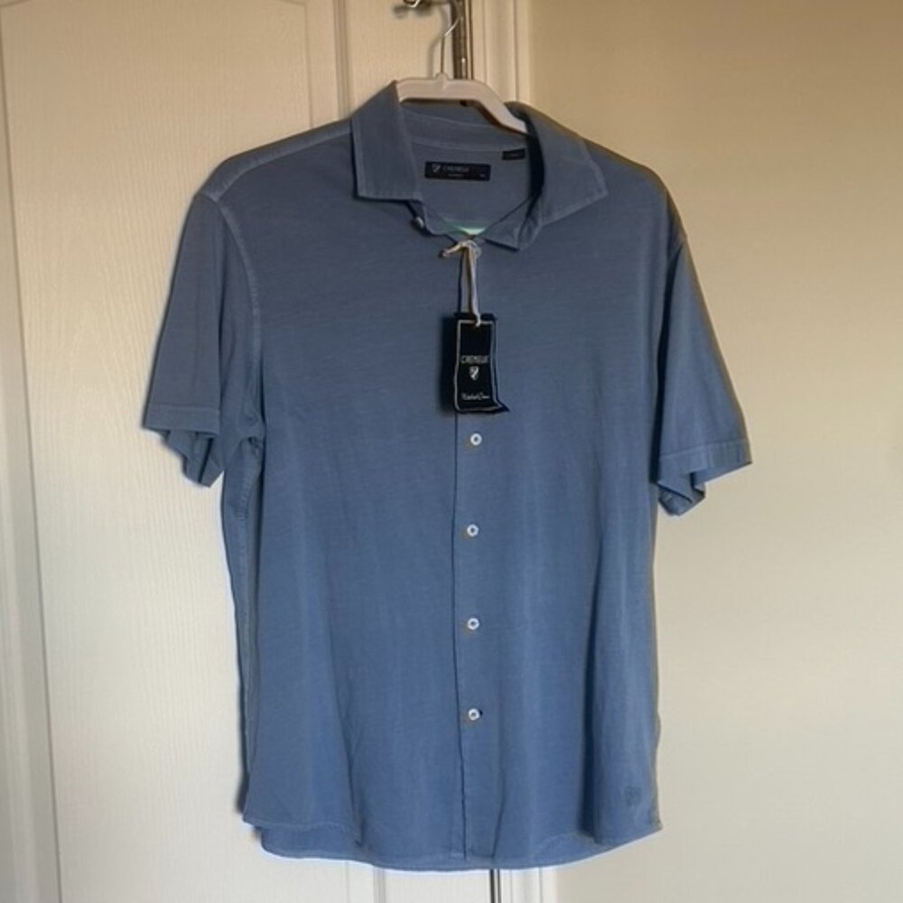 Cremieux Men's Short-Sleeve Shirt Blue Supima Cotton Soft